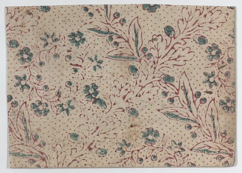 Sheet with blue and purple floral and dot pattern Wall Art by Anonymous - High-Resolution Digital Print