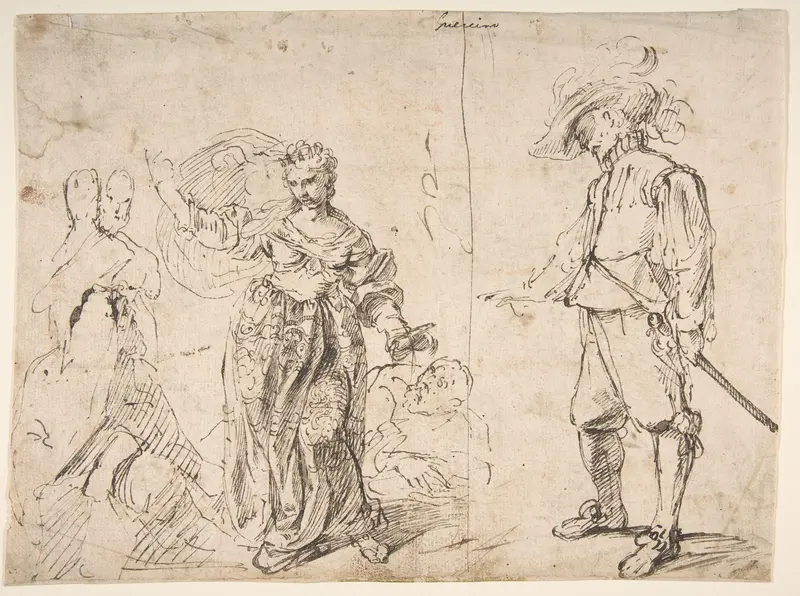 Sheet with Figure Studies (double sided) Wall Art by Pietro Novelli, called Il Monrealese - High-Resolution Digital Print