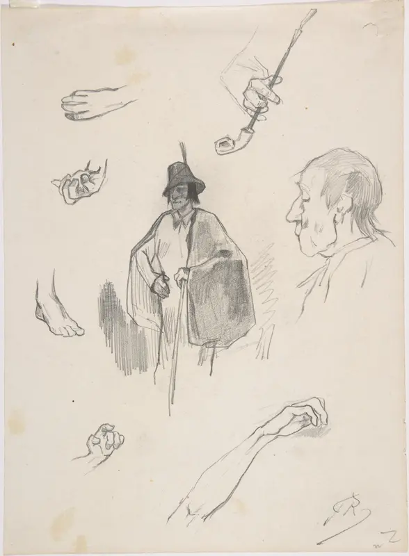 Sheet with figures, details of hands and feet Wall Art by Félicien Rops - High-Resolution Digital Print