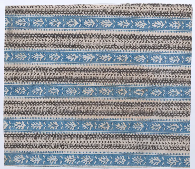 Sheet with five borders with blue and black abstract patterns Wall Art by Anonymous - High-Resolution Digital Print