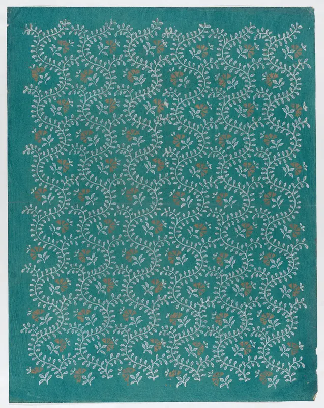 Sheet with meandering vine pattern with gold flowers Wall Art by Anonymous - High-Resolution Digital Print