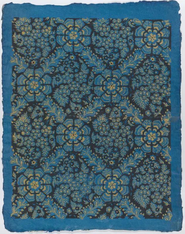 Sheet with overall black and gold floral pattern Wall Art by Anonymous - High-Resolution Digital Print