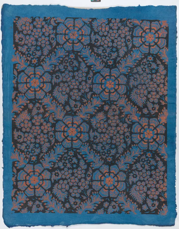Sheet with overall floral pattern on blue background Wall Art by Anonymous - High-Resolution Digital Print