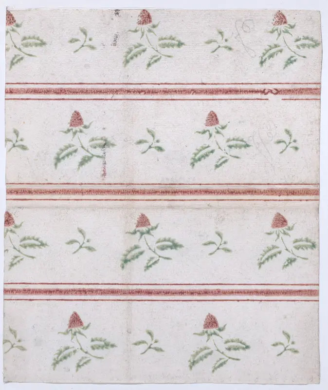 Sheet with overall leaf, flower, and stripe pattern Wall Art by Anonymous - High-Resolution Digital Print