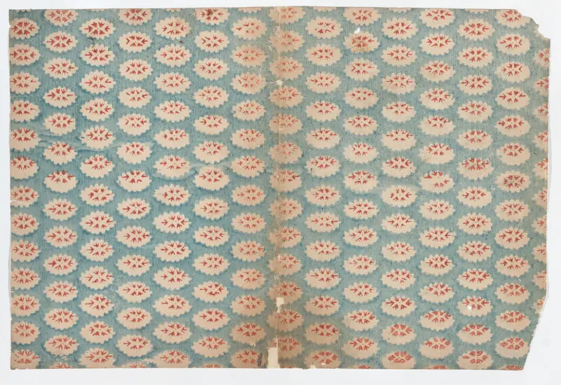 Sheet with overall pattern of ovals with red designs Wall Art by Anonymous - High-Resolution Digital Print