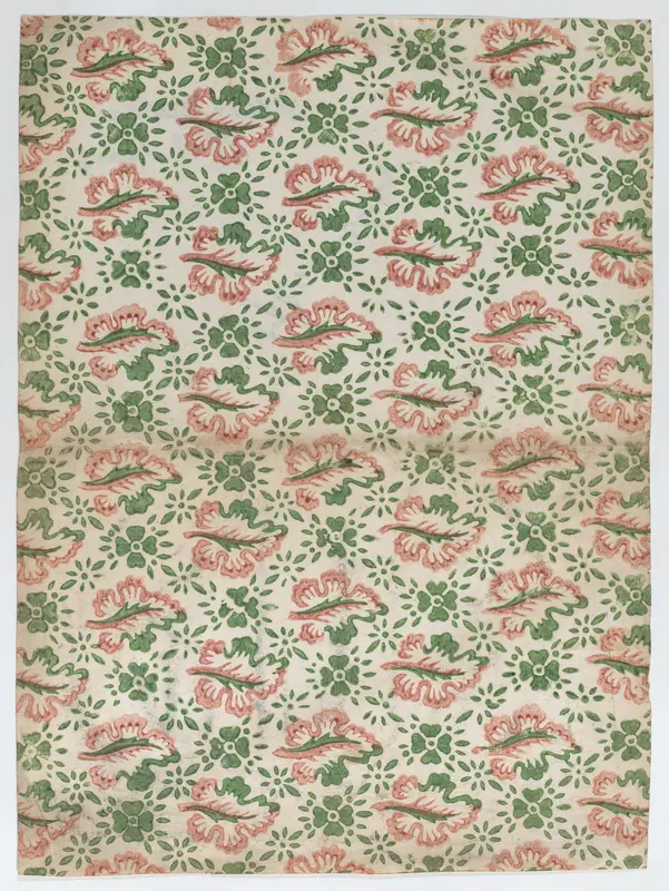 Sheet with overall red and green floral pattern Wall Art by Anonymous - High-Resolution Digital Print