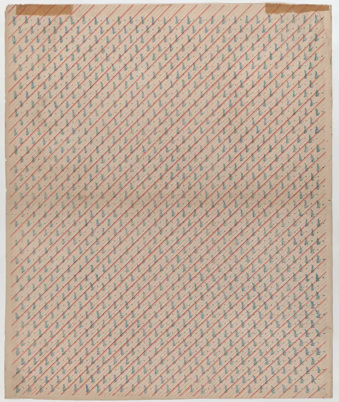 Sheet with overall striped and leaf pattern Wall Art by Anonymous - High-Resolution Digital Print