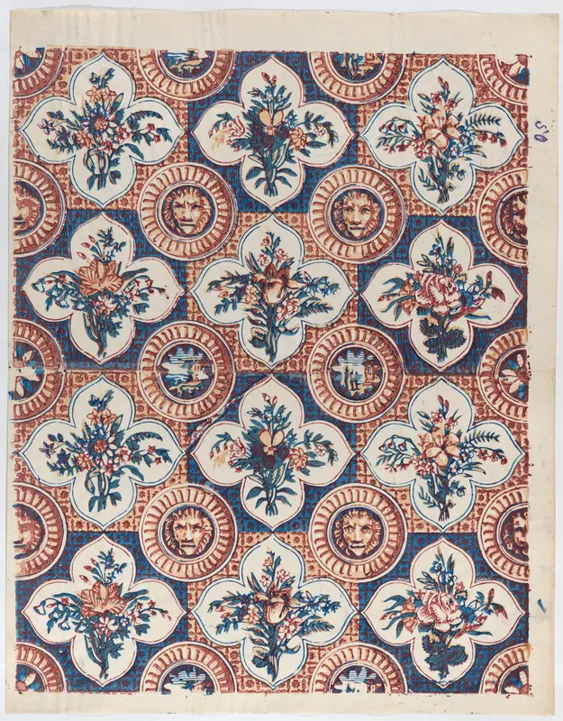 Sheet with pattern of bouquets and lion heads Wall Art by Anonymous - High-Resolution Digital Print