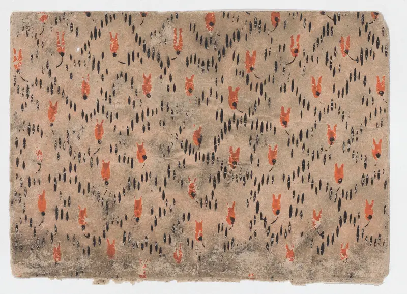 Sheet with pattern of red and black dashes Wall Art by Anonymous - High-Resolution Digital Print