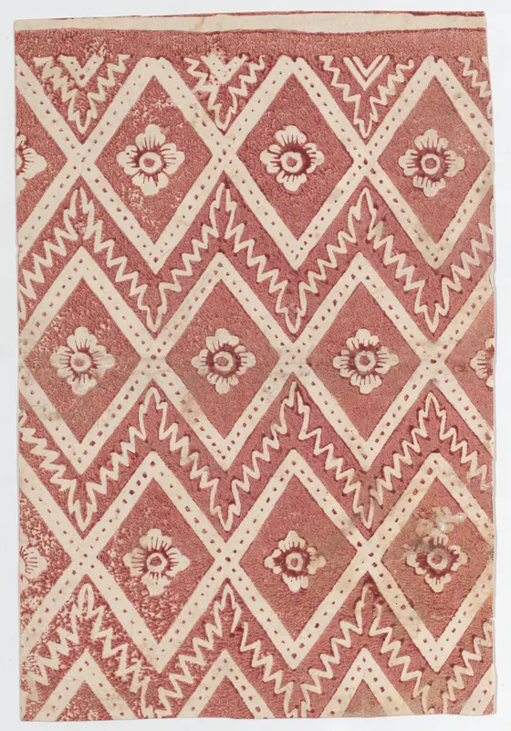 Sheet with red diamond and zigzag pattern Wall Art by Anonymous - High-Resolution Digital Print