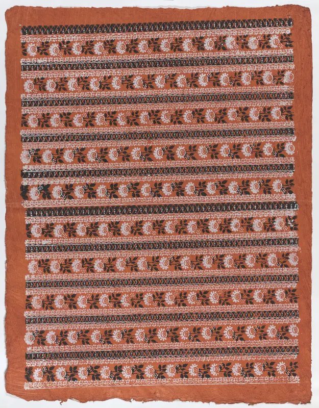 Sheet with ten borders with floral patterns on orange background Wall Art by Anonymous - High-Resolution Digital Print
