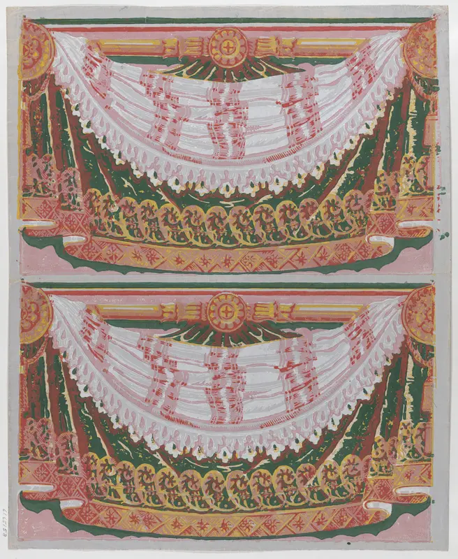 Sheet with two borders with a curved drapery against a curtain Wall Art by Anonymous - High-Resolution Digital Print