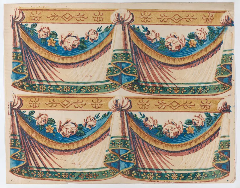 Sheet with two borders with drapery and floral designs Wall Art by Anonymous - High-Resolution Digital Print