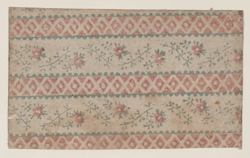 Sheet with two borders with floral and stripe designs Wall Art by Anonymous - High-Resolution Digital Print