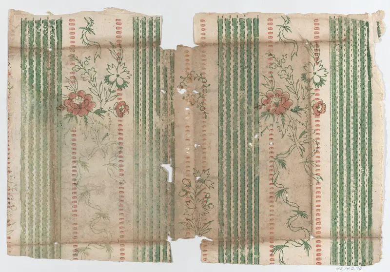 Sheet with two borders with stripes and a floral pattern Wall Art by Anonymous - High-Resolution Digital Print