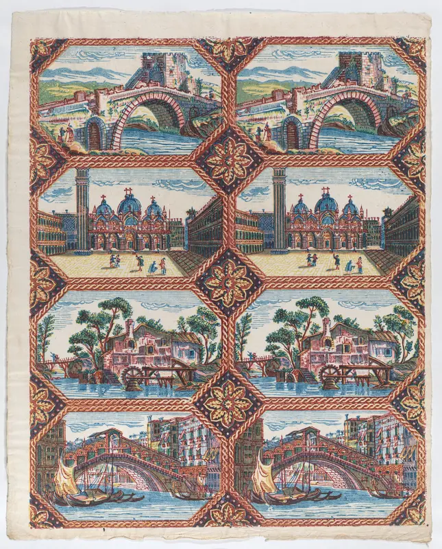 Sheet with two borders with Venetian landscapes Wall Art by Anonymous - High-Resolution Digital Print