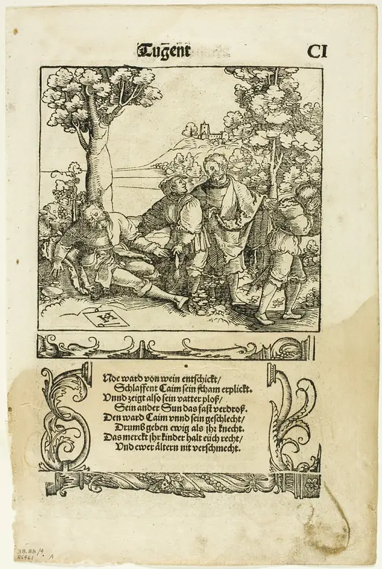 Shem Covering the Nakedness of Noah (recto) and Lot with his Daughters (verso) from Der Teutsch Cicero, plate four of Woodcuts from Books of the XVI Century