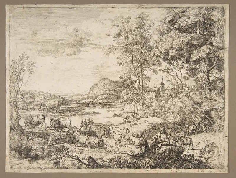 Shepherd and Shepherdess Conversing in a Landscape Wall Art by Claude Lorrain (Claude Gellée) - High-Resolution Digital Print