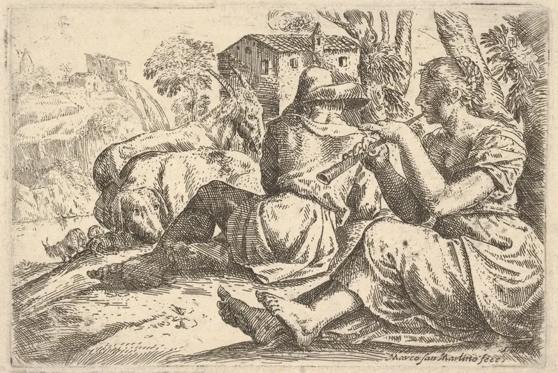 Shepherd and Shepherdess, Playing Flute Wall Art by Marco San Martino - High-Resolution Digital Print