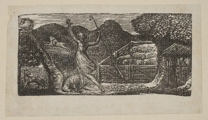 Shepherd Chases Away a Wolf, from Thornton's "Pastorals of Virgil" Wall Art by William Blake - High-Resolution Digital Print