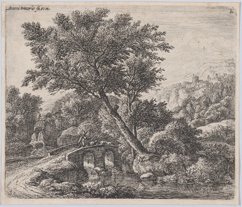 Shepherd on a Small Bridge Wall Art by Anthonie Waterloo - High-Resolution Digital Print