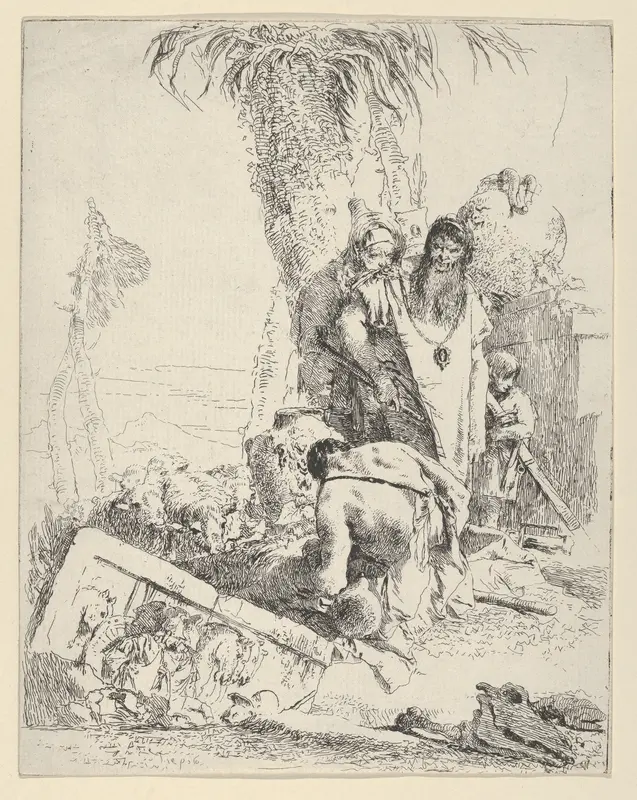 Shepherd with Two Magicians, from "Scherzi" Wall Art by Giovanni Battista Tiepolo - High-Resolution Digital Print