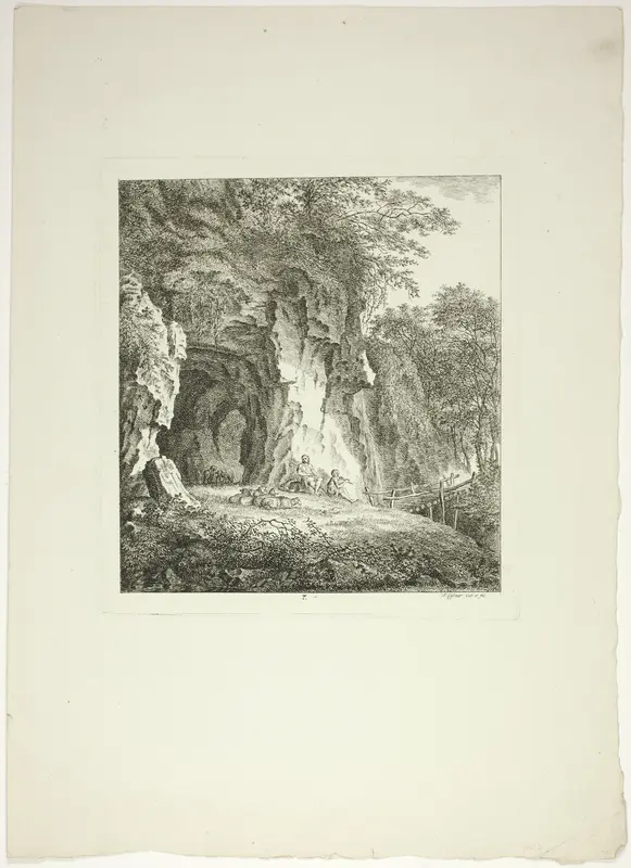 Shepherds and Sheep Resting Under a Bridge, plate seven from Paysages Dédiés à M. Warelet Wall Art by Salomon Gessner - High-Resolution Digital Print