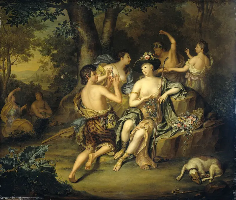 "Shepherds and Shepherdesses in a Landscape Wall Art by Hieronymus van der Mij - High-Resolution Digital Print