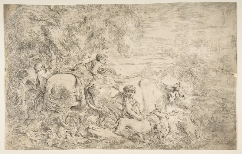 Shepherds with their flock Wall Art by Giovanni Benedetto Castiglione (Il Grechetto) - High-Resolution Digital Print