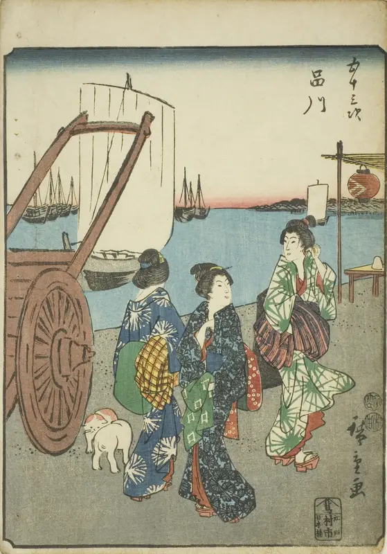 Shinagawa, from the series "Fifty-three Stations [of the Tokaido] (Gojusan tsugi)," also known as the Figure Tokaido (Jinbutsu Tokaido)