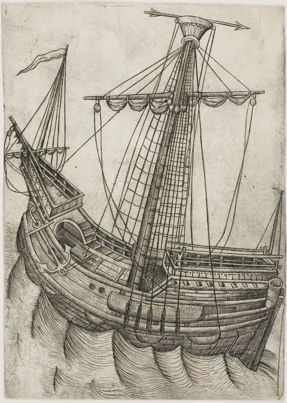 Ship with Sails Furled and Arrow Pointing to the Right Wall Art by Master W with the Key - High-Resolution Digital Print