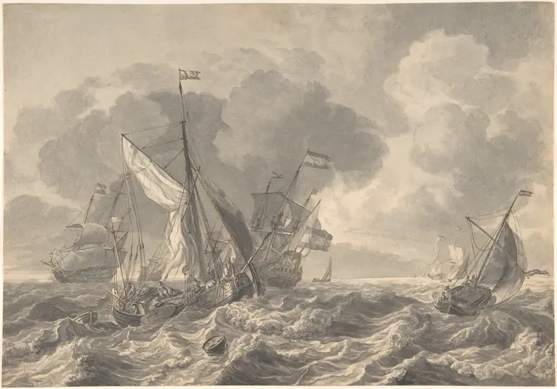 Ships in a Stormy Sea Wall Art by Ludolf Backhuysen - High-Resolution Digital Print