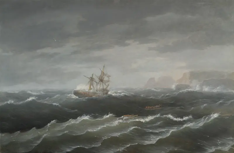 Shipwreck near a Rocky Coast
