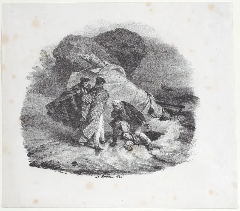 Shipwrecked Victim Thrown onto the Shore of Pourville Wall Art by Horace Vernet - High-Resolution Digital Print