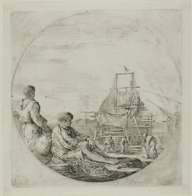 Shipyard with Two Sailors Wall Art by Stefano della Bella - High-Resolution Digital Print