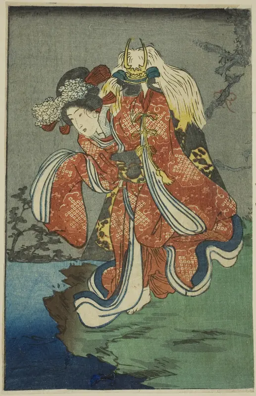 Shizuka Gozen, section of a sheet from the series "A Harimaze Mirror of Joruri Plays (Harimaze joruri kagami)"