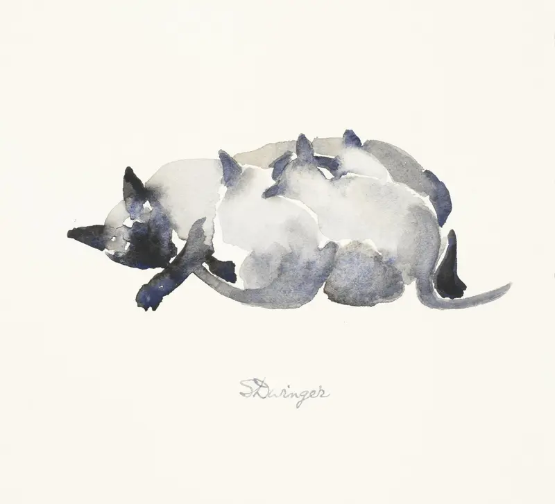 Siamese kat met drie drinkende jongen Wall Art by Unknown - High-Resolution Digital Print
