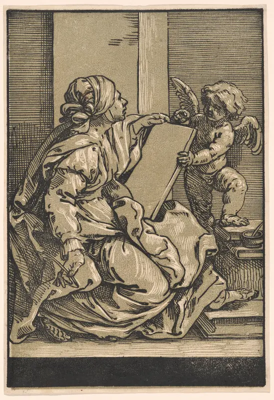 Sibyl Holding a Tablet with a Winged Putto Wall Art by Bartolomeo Coriolano - High-Resolution Digital Print
