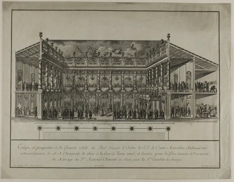 Side Elevation and Perspective of Grand Ballroom Wall Art by Domenico Cagnoni - High-Resolution Digital Print