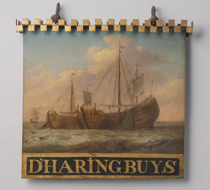Sign, both sides painted with Herring Boats Wall Art by anonymous - High-Resolution Digital Print