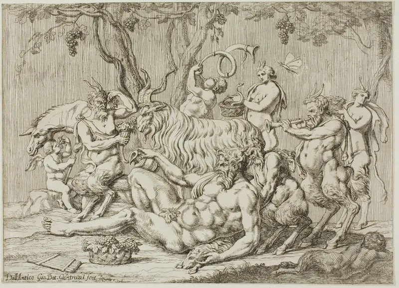 Silenus Reclining with Goats and Satyrs Wall Art by Giovanni Battista Galestruzzi - High-Resolution Digital Print