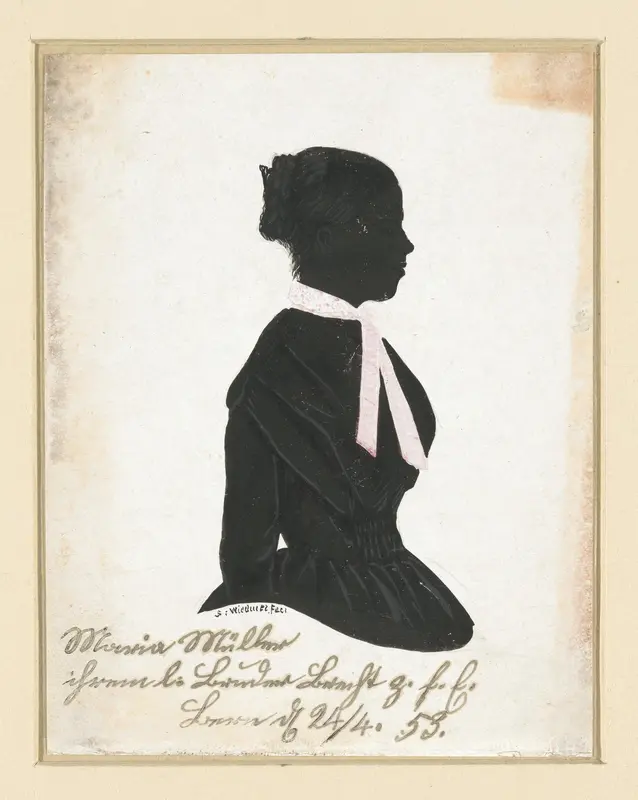 Silhouet-portretje van Maria Müller met opgestoken vlecht, naar rechts Wall Art by S. Wiedmer - High-Resolution Digital Print