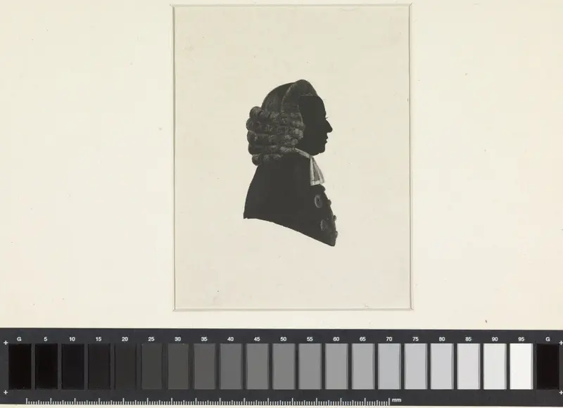 Silhouet van Ds.Ten Dall met pruik, naar rechts kijkend Wall Art by H. van Kuyk - High-Resolution Digital Print