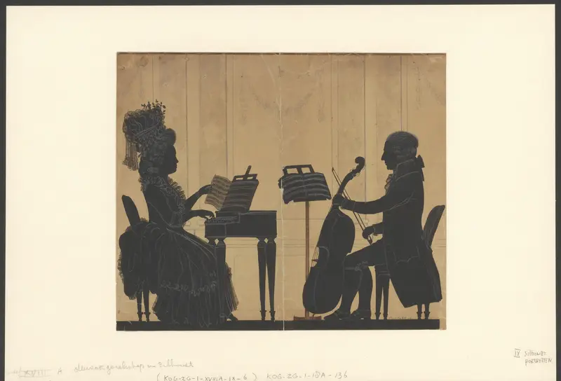 Silhouet van een musicerend paar Wall Art by Unknown - High-Resolution Digital Print