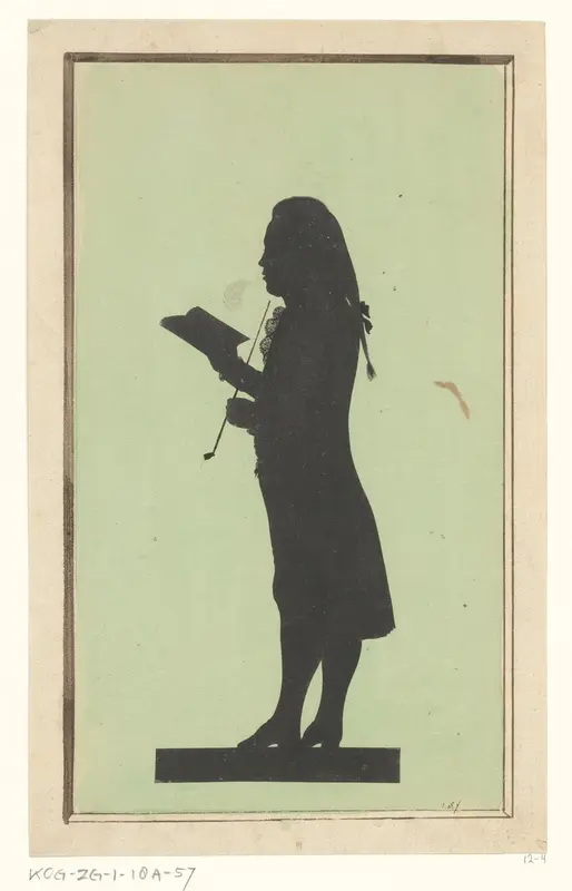 Silhouet van een staande man met pijp en open boek