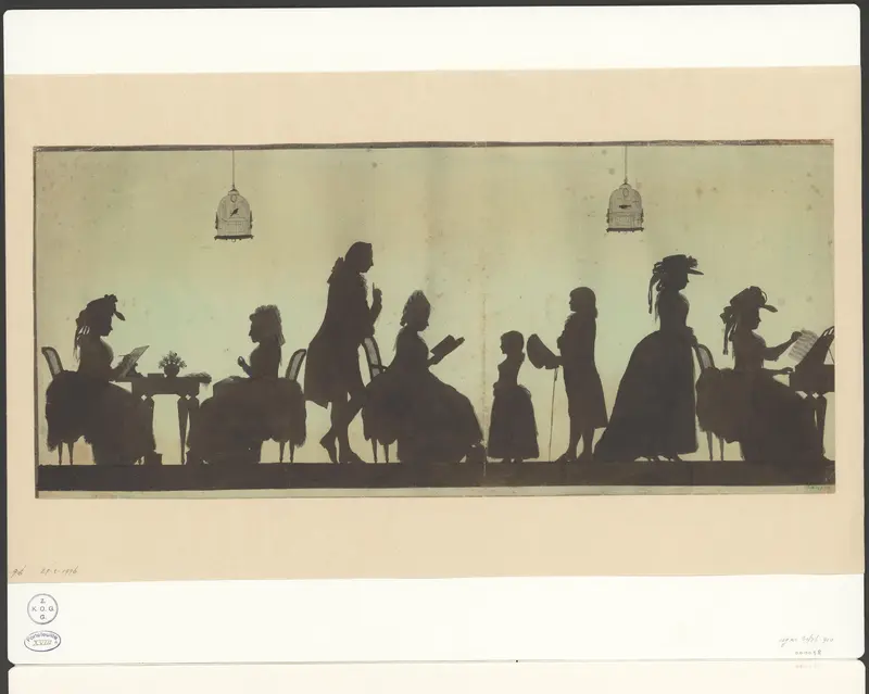 Silhouet van musicerende, lezende en handwerkende vrouwen Wall Art by Unknown - High-Resolution Digital Print