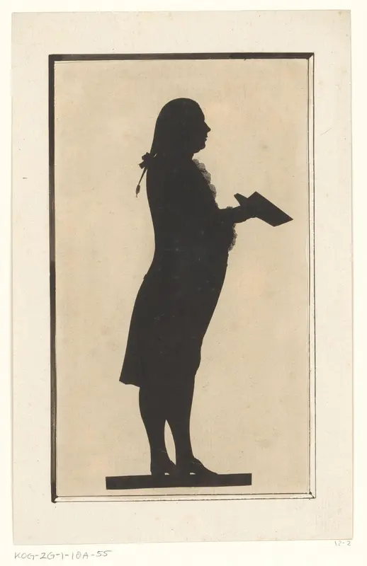 Silhouetportret van een onbekende staande man met open boek