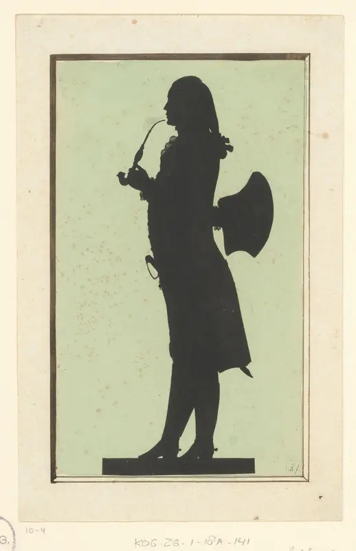 Silhouetportret van een onbekende staande man met pijp en steek Wall Art by Unknown - High-Resolution Digital Print