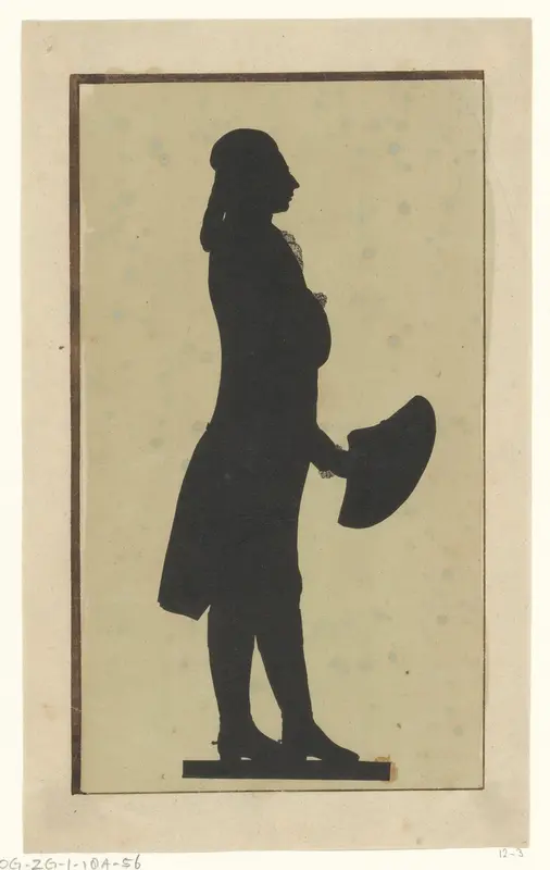 Silhouetportret van een onbekende staande man met steek in zijn hand