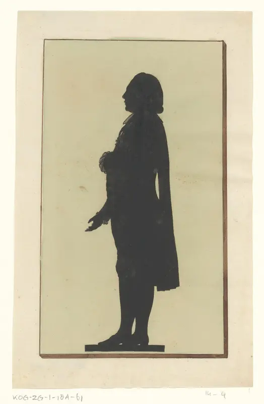 Silhouetportret van een onbekende staande man met uitgestoken hand